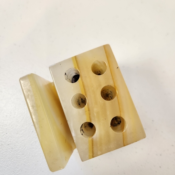 Vintage Green Tan Brown Onyx Desk Letter Pen Pencil Holder Caddy 2.75"x2.75" MCM - Picture 2 of 8